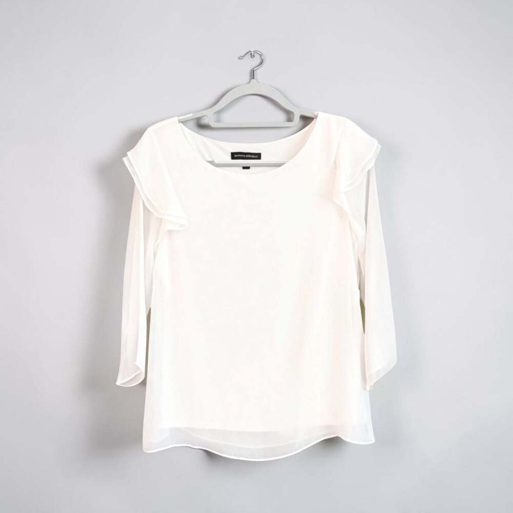 Banana Republic White Sheer Ruffle Sleeve Peplum Hem Layered Blouse